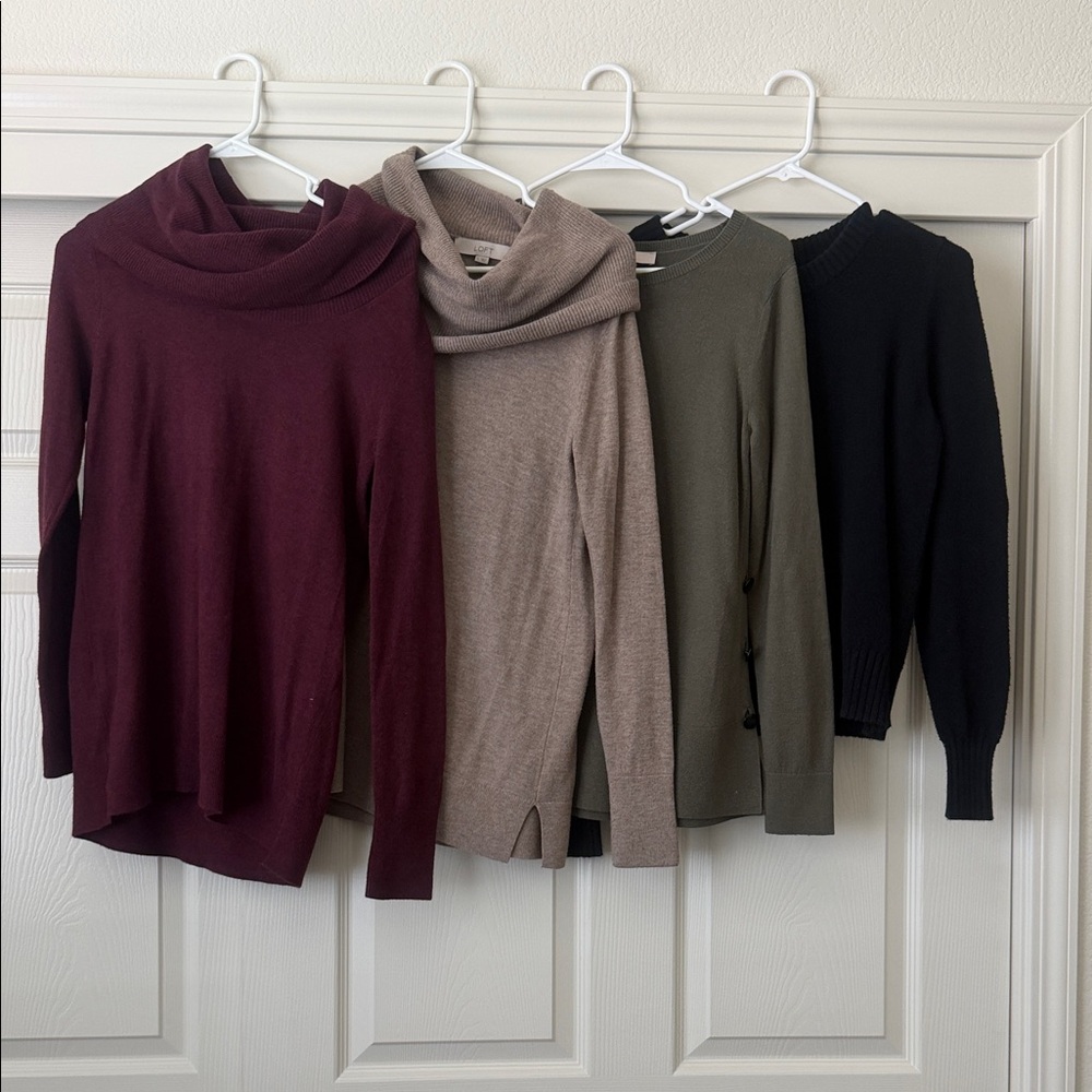 LOFT Women's Cowl Sweater Bundle - Burgundy, Taupe, Olive, Black